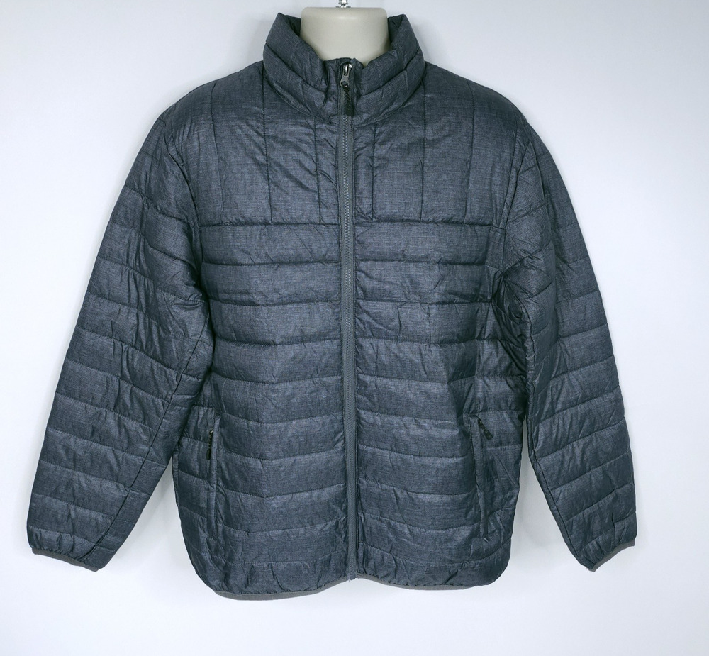 Swiss Tech Mens Puffer Jacket Large Gray Quilted Full Zip Packable